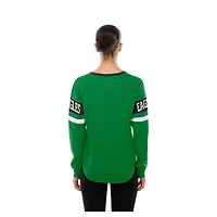 Women's New Era  Kelly Green Philadelphia Eagles Throwback Lace-Up Long-Sleeve T-Shirt