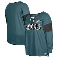 T-shirt à manches longues lacets et col cranté New Era pour femme, vert nuit, Philadelphia Eagles, grande taille