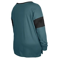 T-shirt à manches longues lacets et col cranté New Era pour femme, vert nuit, Philadelphia Eagles, grande taille