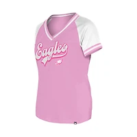T-shirt col V rose New Era pour femme, motif maman et moi, Philadelphia Eagles