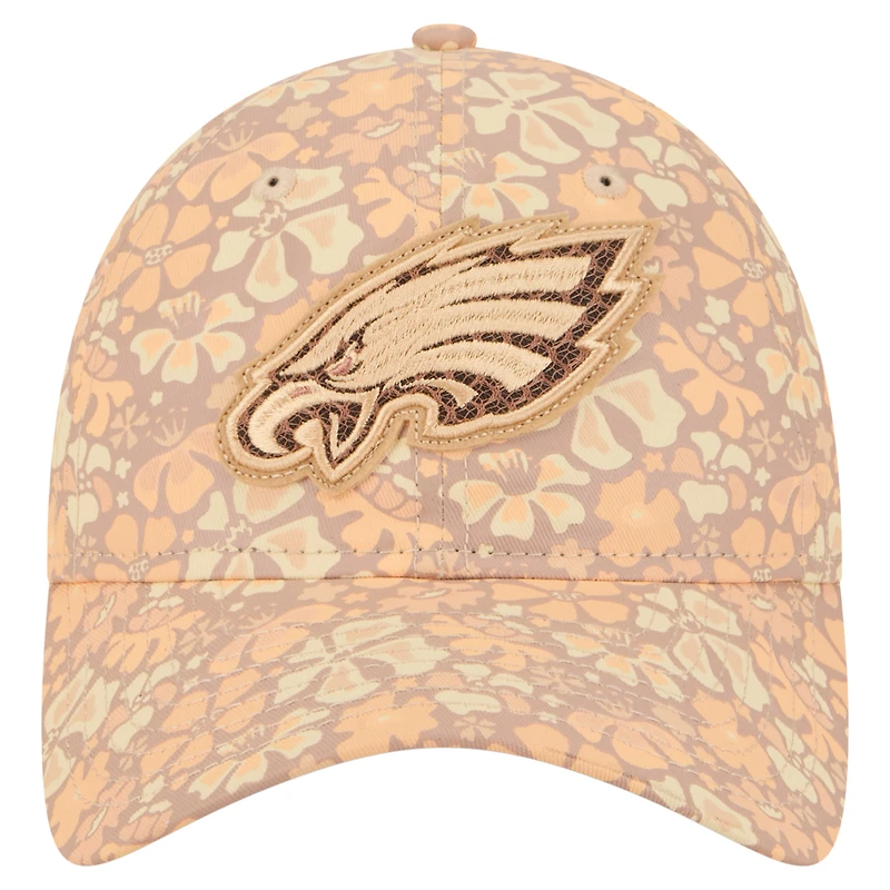 Casquette ajustable New Era 9TWENTY beige à motif floral des Eagles de Philadelphie pour femme