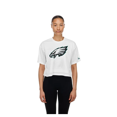 Women's New Era  White Philadelphia Eagles Summer Mesh Cropped Boxy T-Shirt