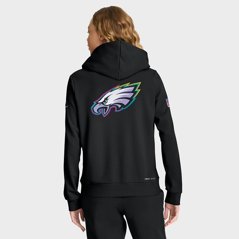 Sweat à capuche Nike noir Philadelphia Eagles 2025 NFL Crucial Catch Sideline Standard Issue Dri-FIT pour femme