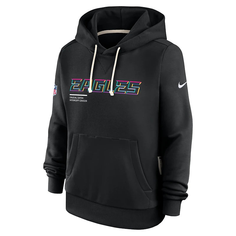 Sweat à capuche Nike noir Philadelphia Eagles 2025 NFL Crucial Catch Sideline Standard Issue Dri-FIT pour femme
