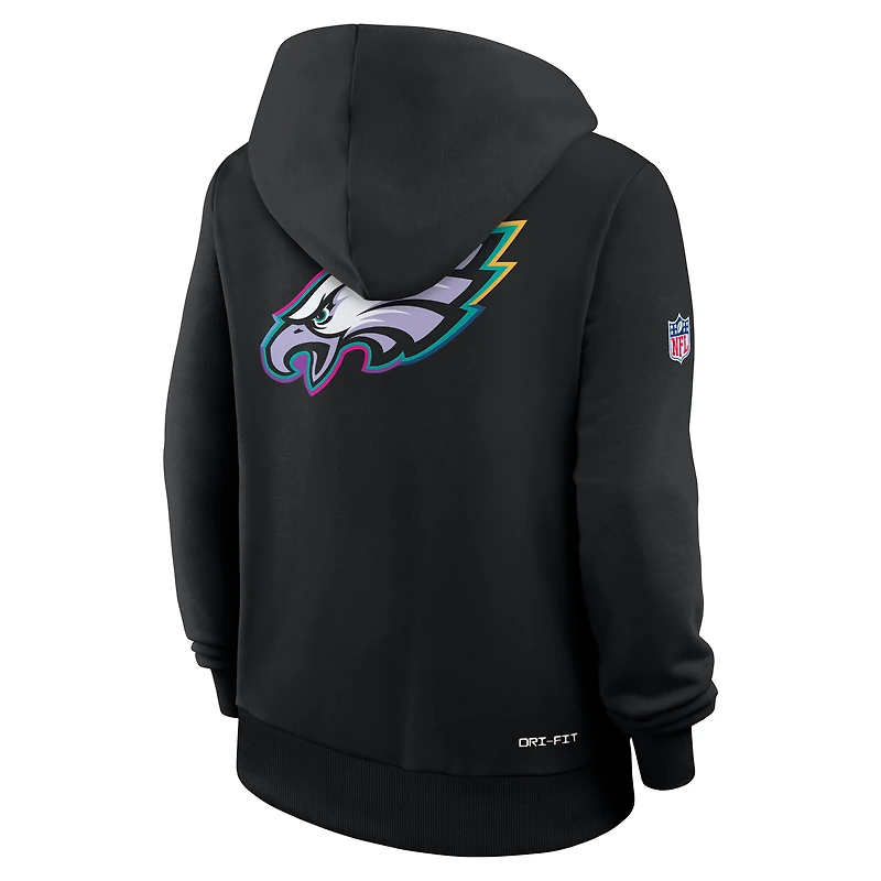 Sweat à capuche Nike noir Philadelphia Eagles 2025 NFL Crucial Catch Sideline Standard Issue Dri-FIT pour femme