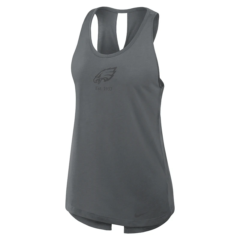 Women's Nike Charcoal Philadelphia Eagles Glory Open-Back Crisscross Dri-FIT Tank Top