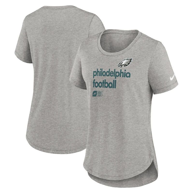 T-shirt Nike gris chiné pour femme Philadelphia Eagles Team Shout-Out Tri-Blend