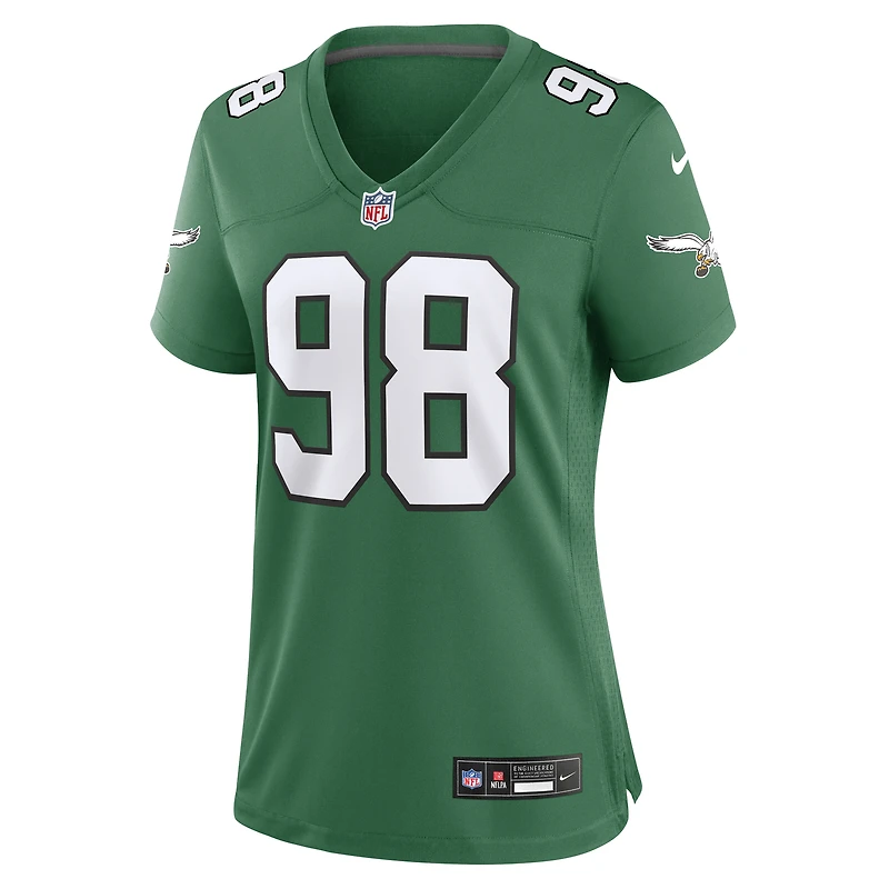 Maillot de match alternatif Nike Jalen Carter Kelly vert des Eagles Philadelphie pour femme