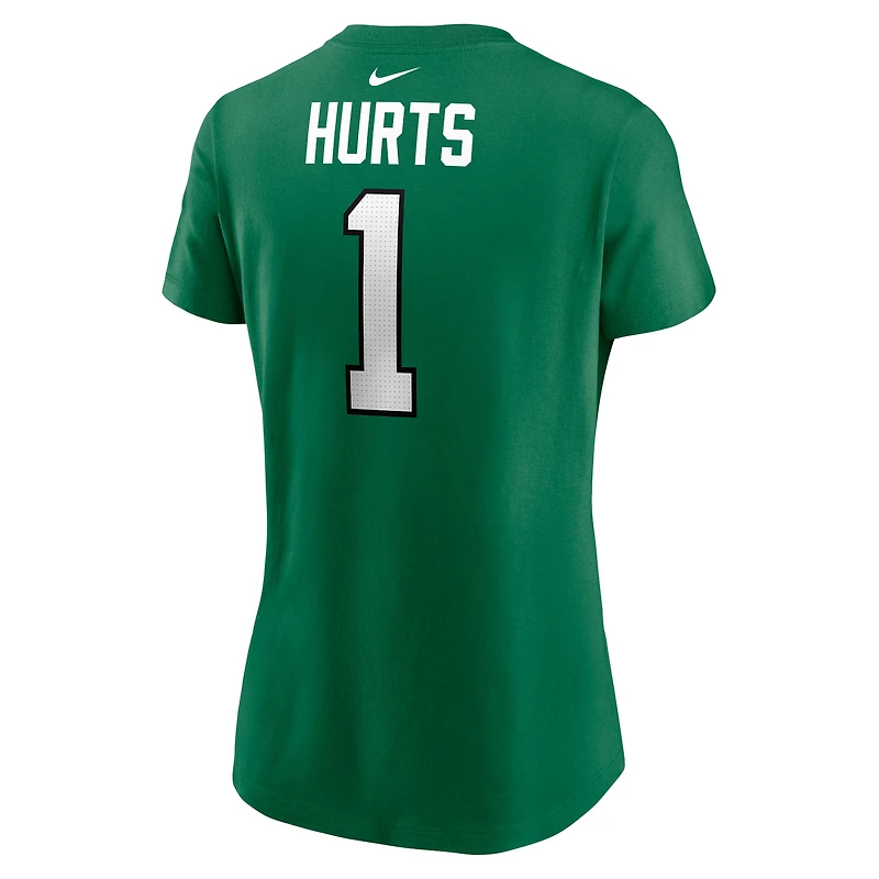 T-shirt Nike Jalen Hurts Kelly Green pour femmes avec nom et numéro de joueur des Eagles Philadelphie