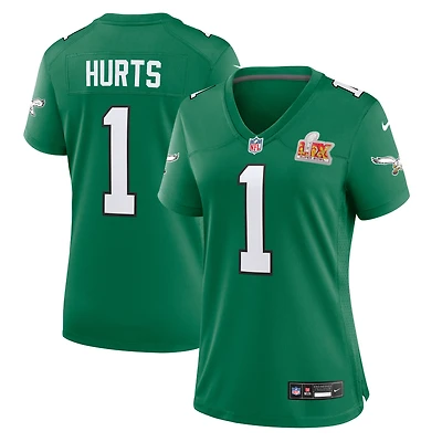 Maillot Nike Jalen Hurts Kelly Green pour femme Philadelphia Eagles Super Bowl LIX 2nd Alternate Game
