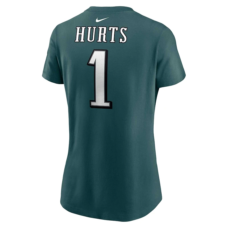 T-shirt avec nom et numéro du joueur des Eagles de Philadelphie Nike Jalen Hurts Midnight Green pour femme