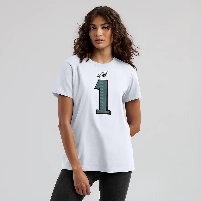 T-shirt avec nom et numéro du joueur des Eagles de Philadelphie Nike Jalen Hurts pour femme, blanc