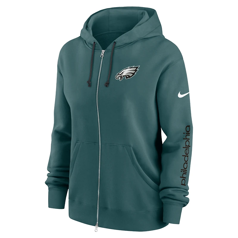 Sweat à capuche entièrement zippé Nike Philadelphia Eagles Phoenix pour femme, grande taille, vert nuit