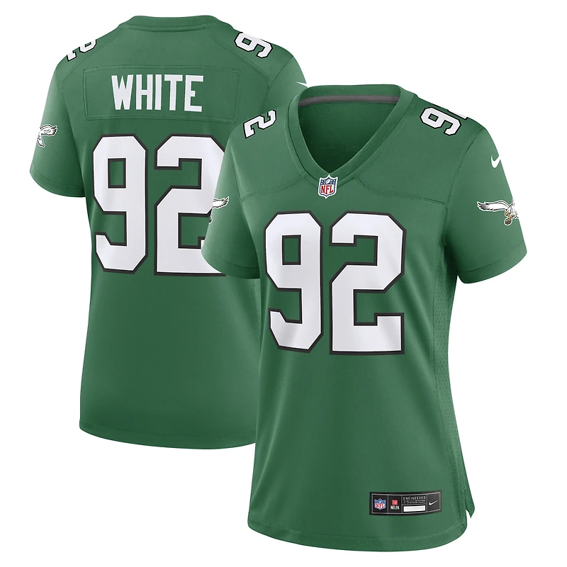 Maillot de jeu alternatif des Eagles Philadelphie pour femme Nike Reggie, blanc, vert et Kelly