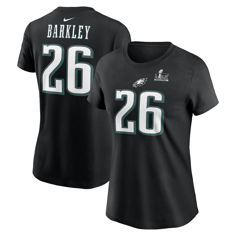 T-shirt Nike Saquon Barkley noir pour femme avec nom et numéro des Philadelphia Eagles du Super Bowl LIX