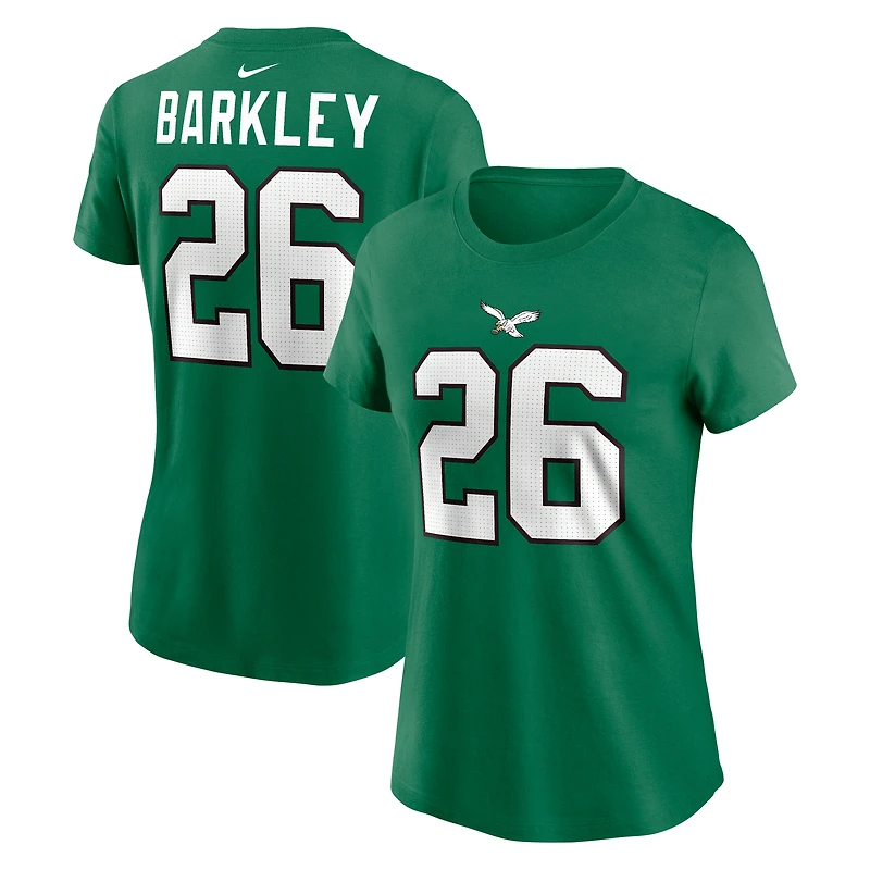 T-shirt avec nom et numéro de joueur Nike Saquon Barkley Kelly Green Philadelphia Eagles pour femme