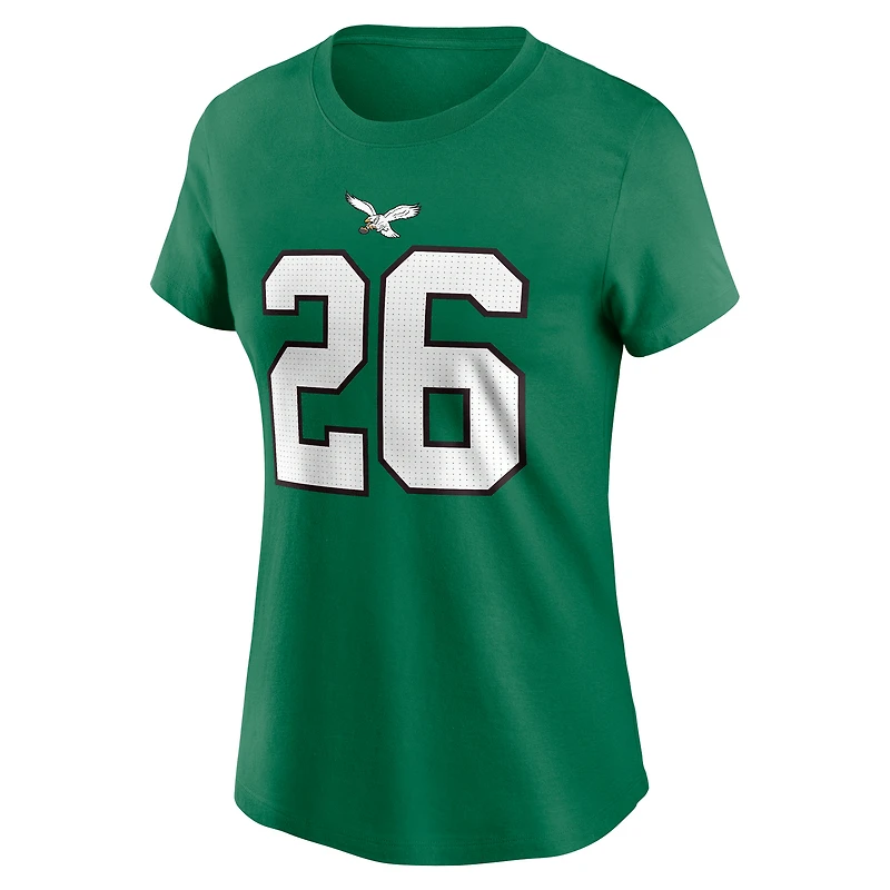 T-shirt avec nom et numéro de joueur Nike Saquon Barkley Kelly Green Philadelphia Eagles pour femme
