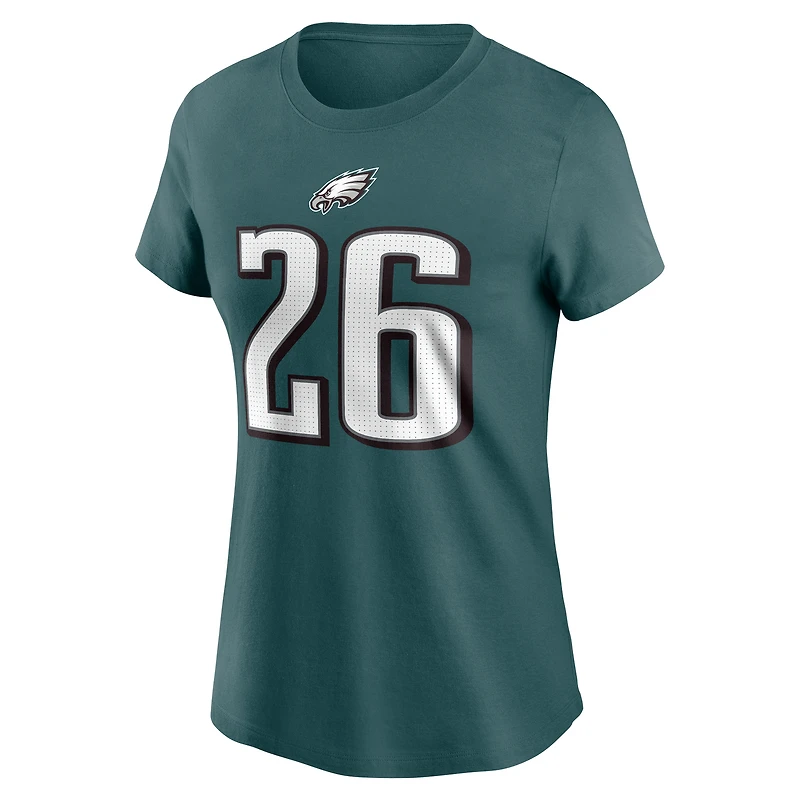 T-shirt avec nom et numéro de joueur Nike Saquon Barkley Kelly Green Philadelphia Eagles pour femme