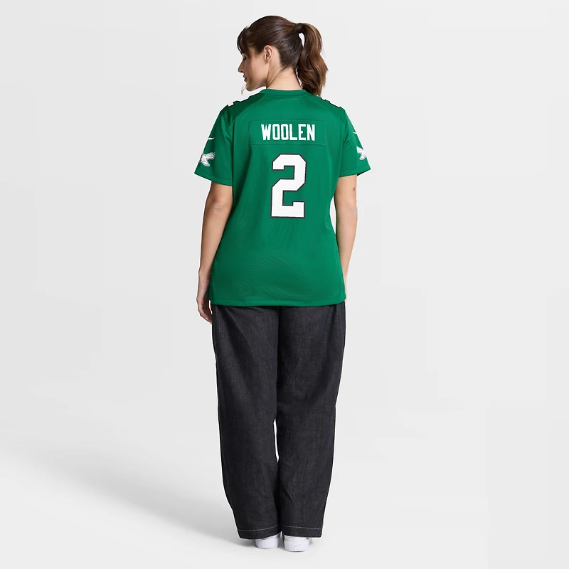 Maillot de match alternatif Nike Tariq Woolen vert Kelly pour femmes, Philadelphia Eagles