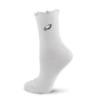 Chaussettes de compression PRO pour femmes, blanches, logo des Eagles de Philadelphie, ourlet ondulé.