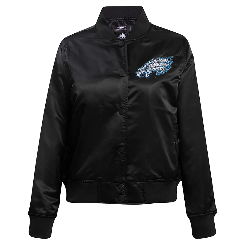 Women's Pro Standard Black Philadelphia Eagles Jeweled Satin Full-Snap Jacket