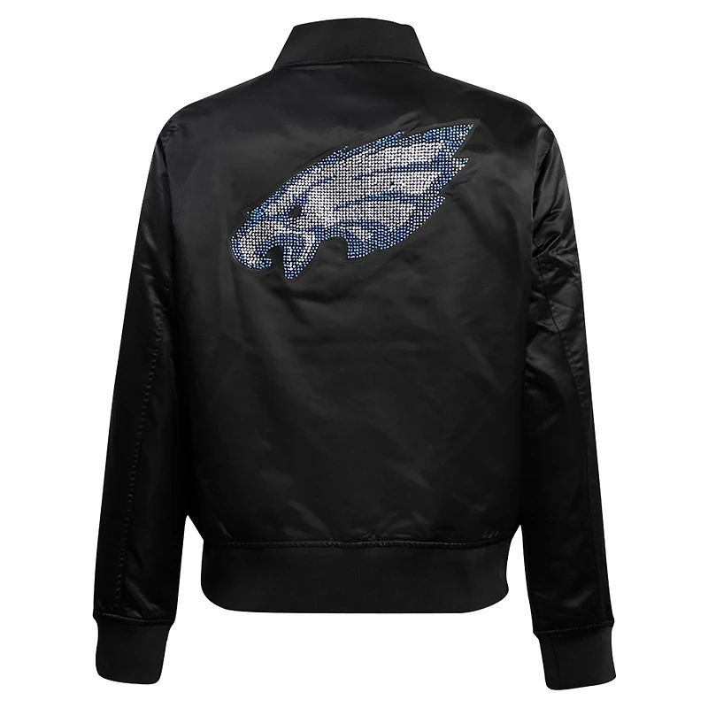 Women's Pro Standard Black Philadelphia Eagles Jeweled Satin Full-Snap Jacket