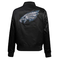 Women's Pro Standard Black Philadelphia Eagles Jeweled Satin Full-Snap Jacket