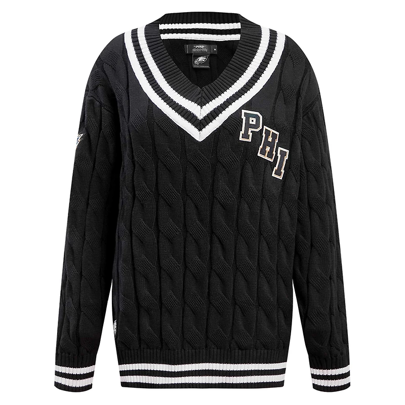 Women's Pro Standard  Black Philadelphia Eagles Prep V-Neck Pullover Sweater