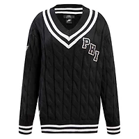 Women's Pro Standard  Black Philadelphia Eagles Prep V-Neck Pullover Sweater