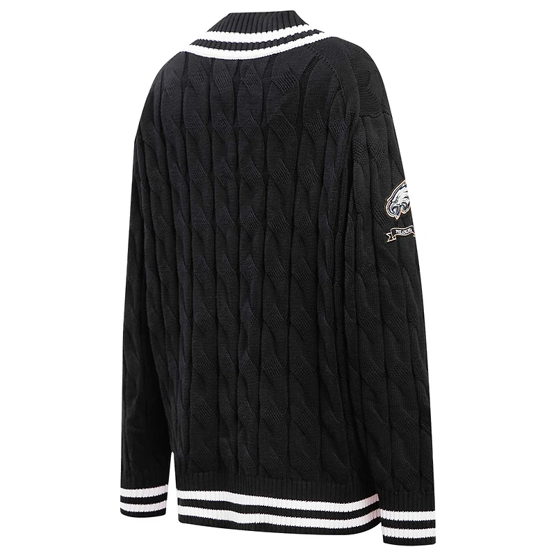 Women's Pro Standard  Black Philadelphia Eagles Prep V-Neck Pullover Sweater