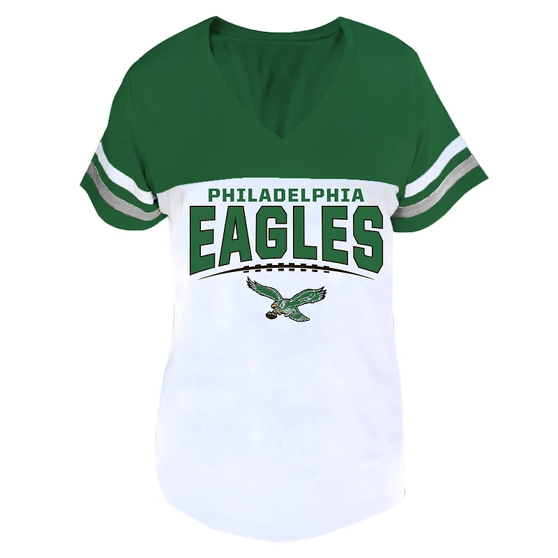 Profil femme Kelly Green/White Philadelphia Eagles T-shirt grande taille à col en V fendu