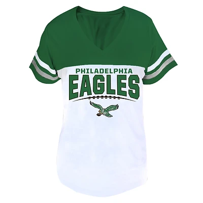 Profil femme Kelly Green/White Philadelphia Eagles T-shirt grande taille à col en V fendu