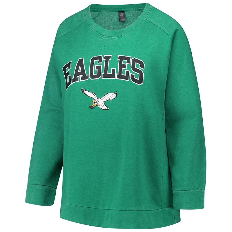 Sweat-shirt raglan délavé à l'acide grande taille pour femme, profil Kelly Green, Philadelphia Eagles