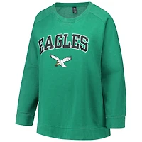 Sweat-shirt raglan délavé à l'acide grande taille pour femme, profil Kelly Green, Philadelphia Eagles