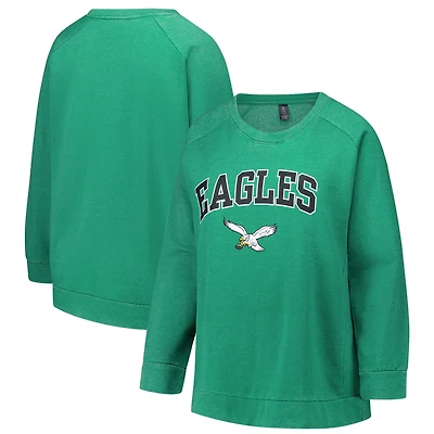 Sweat-shirt raglan délavé à l'acide grande taille pour femme, profil Kelly Green, Philadelphia Eagles