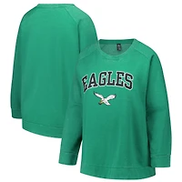 Sweat-shirt raglan délavé à l'acide grande taille pour femme, profil Kelly Green, Philadelphia Eagles