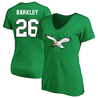 T-shirt à col rond taille plus pour femme Saquon Barkley Kelly Green Philadelphia Eagles avec nom et numéro Fair Catch