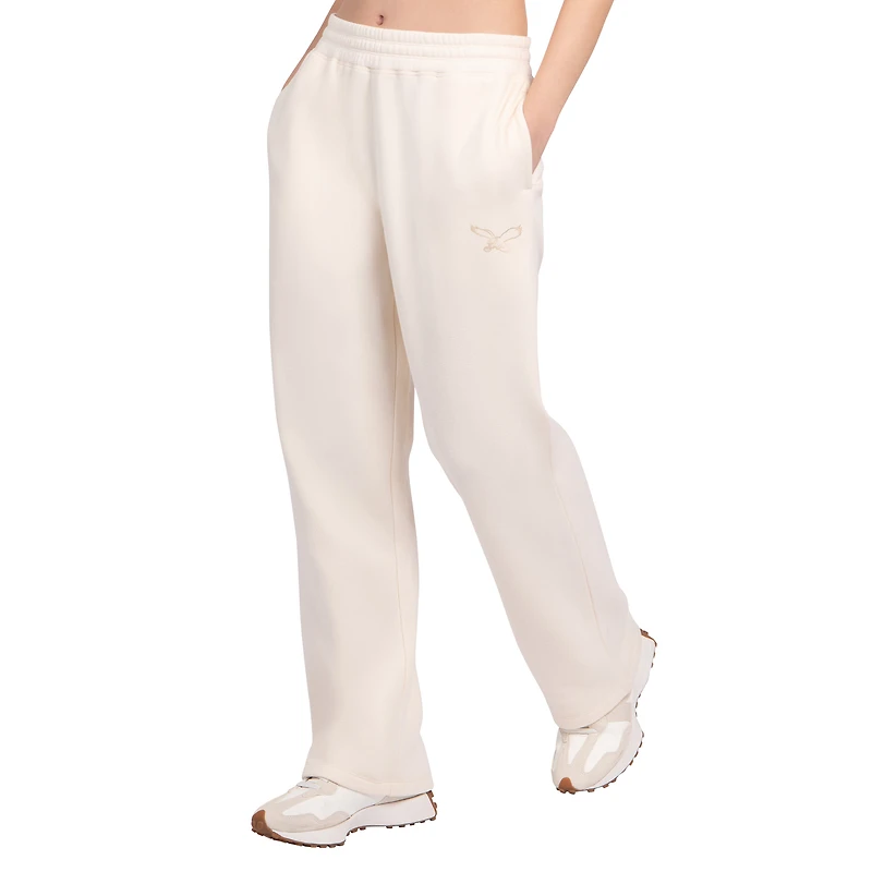 Pantalon de voyage en polaire taille haute, couleur crème, motif Philadelphia Eagles, style rétro pastel, pour femme
