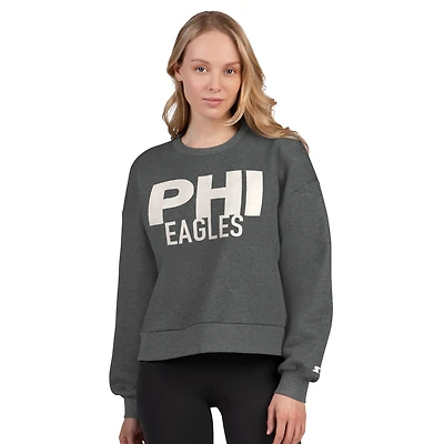 Women's Starter  Heather Gray Philadelphia Eagles Show Up Cropped Fleece Pullover Sweatshirt