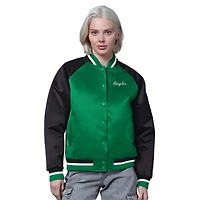 Women's Starter Kelly Green/Black Philadelphia Eagles Satin Full-Snap Vintage Varsity Jacket