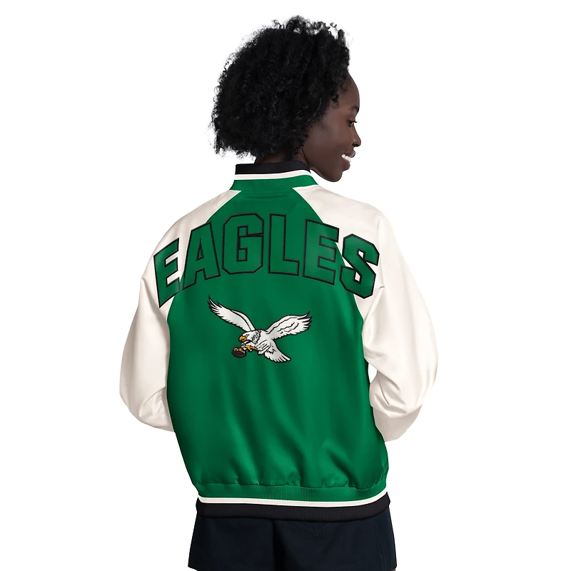 Veste universitaire Starter Kelly Green/White Philadelphia Eagles Raglan Blitz à boutons-pression pour femmes