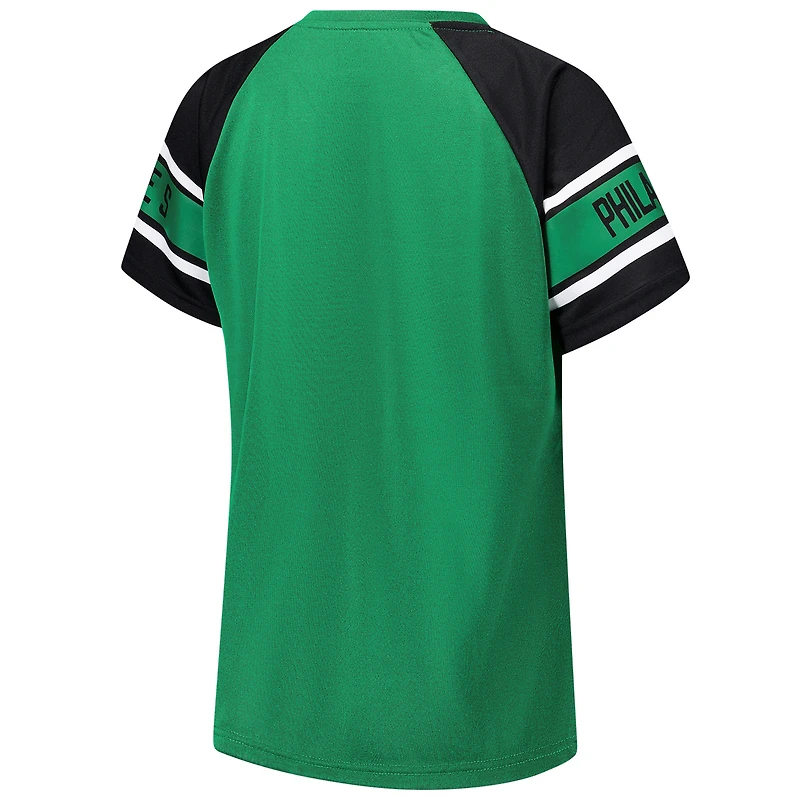 Women's Starter Kelly Green Philadelphia Eagles 1st Rounder Color Block Raglan Top