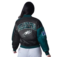 Women's Starter  Midnight Green/Black Philadelphia Eagles Zone Blitz Cropped Full-Snap Satin Jacket