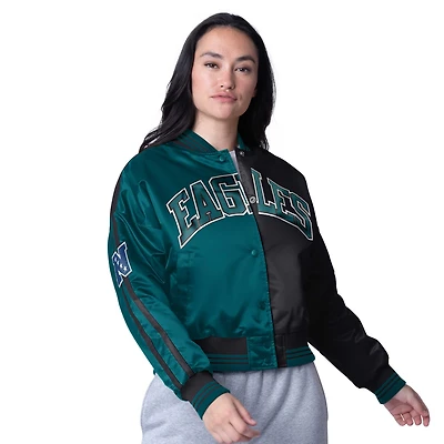 Veste courte en satin à boutons-pression pour femme Starter Midnight Green/Black Philadelphia Eagles Zone Blitz