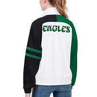 Veste de survêtement entièrement zippée Starter White Philadelphia Eagles Curve Ball Raglan pour femmes