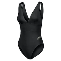 Women's Tommy Bahama Black Philadelphia Eagles Palm Modern V-Neck One-Piece Swimsuit
