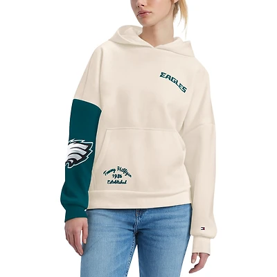 Sweat à capuche Tommy Hilfiger crème/vert minuit pour femmes, Philadelphia Eagles Harriet