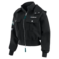 Women's WEAR by Erin Andrews  Black Philadelphia Eagles Patch Pocket Cropped Full-Zip Bomber Jacket