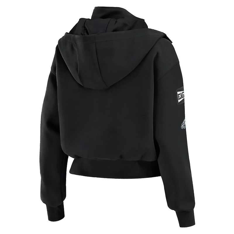 Women's WEAR by Erin Andrews  Black Philadelphia Eagles Patch Pocket Cropped Full-Zip Bomber Jacket