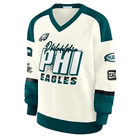 Sweat-shirt ras du cou crème à col en V pour femme WEAR by Erin Andrews, motif Philadelphia Eagles Racing